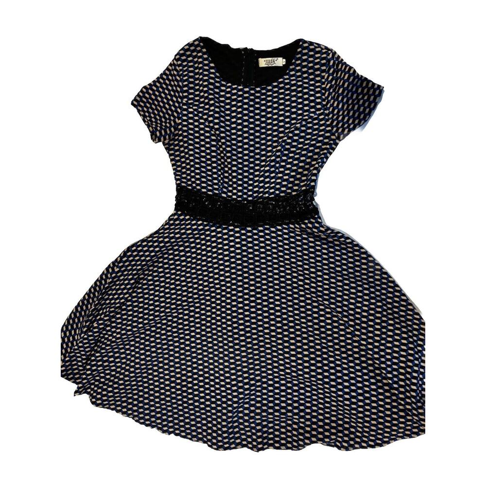 A Line Cap Sleeve dress Sz M Lace Blue Black Diamond Y2k‎ Grunge Whimsy career